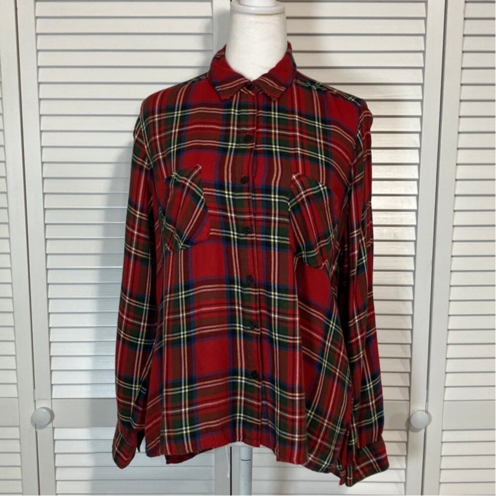 Westbound Vintage Red Plaid Collared Long Sleeve Women Shirt PL